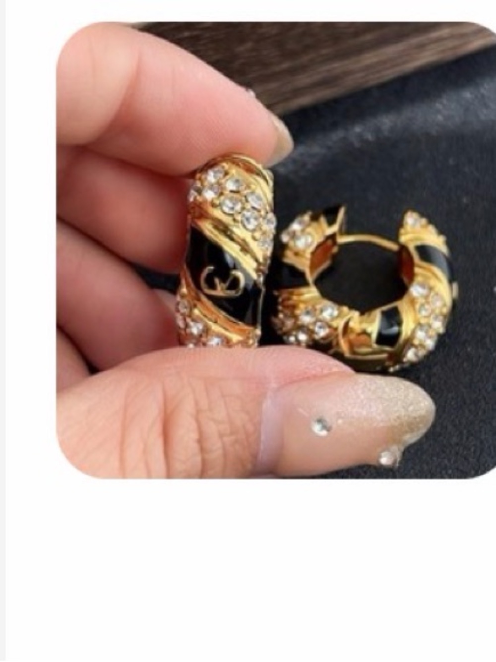 A Classy Chic Boutique Gold and Black Crystal-Encrusted Hoop Earrings